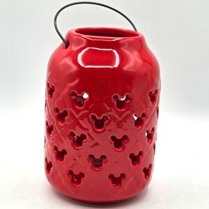 Disney Official Mickey Mouse Ceramic Garden Lantern 7", Red Glaze Finish